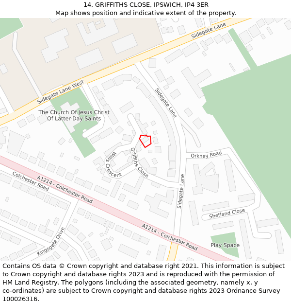 14, GRIFFITHS CLOSE, IPSWICH, IP4 3ER: Location map and indicative extent of plot