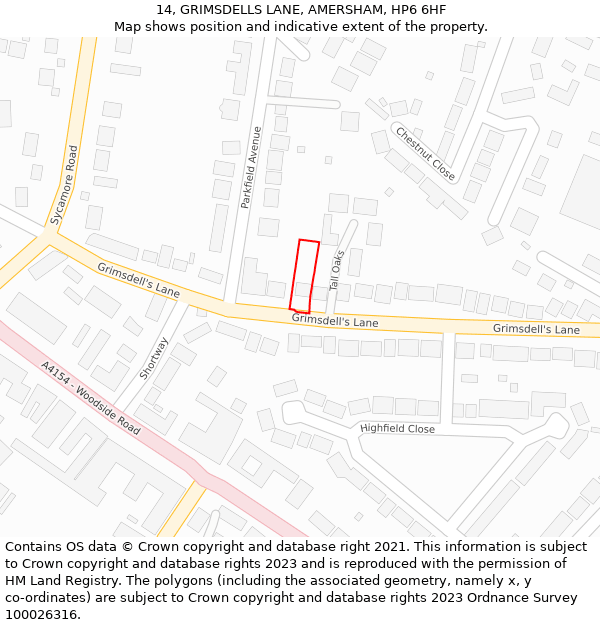 14, GRIMSDELLS LANE, AMERSHAM, HP6 6HF: Location map and indicative extent of plot