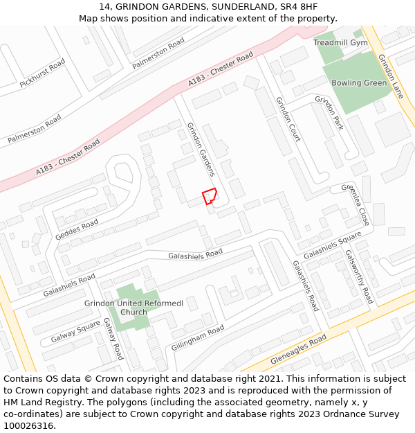 14, GRINDON GARDENS, SUNDERLAND, SR4 8HF: Location map and indicative extent of plot