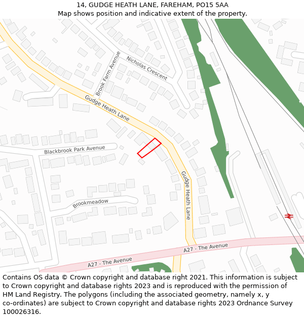 14, GUDGE HEATH LANE, FAREHAM, PO15 5AA: Location map and indicative extent of plot