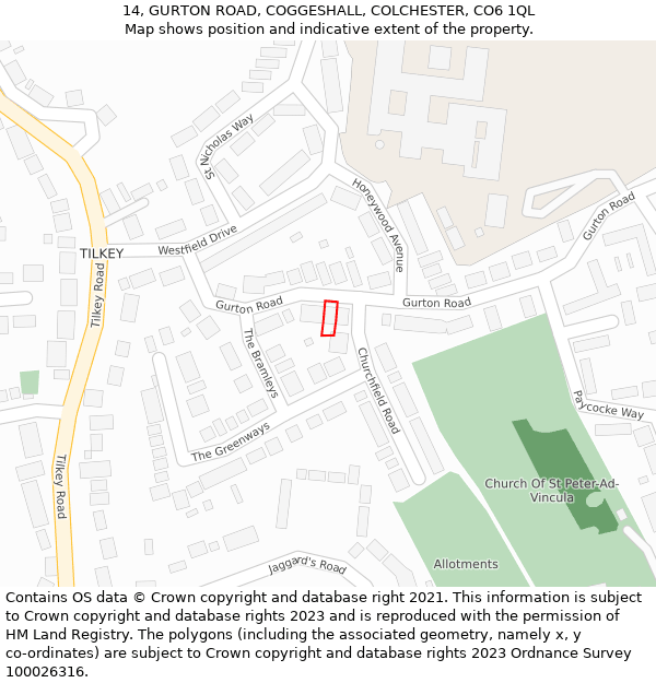 14, GURTON ROAD, COGGESHALL, COLCHESTER, CO6 1QL: Location map and indicative extent of plot