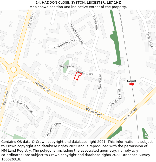 14, HADDON CLOSE, SYSTON, LEICESTER, LE7 1HZ: Location map and indicative extent of plot