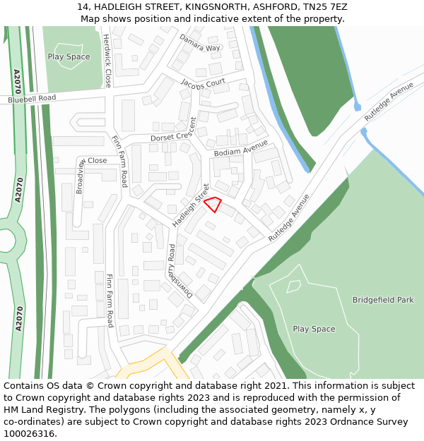 14, HADLEIGH STREET, KINGSNORTH, ASHFORD, TN25 7EZ: Location map and indicative extent of plot