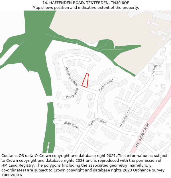 14, HAFFENDEN ROAD, TENTERDEN, TN30 6QE: Location map and indicative extent of plot