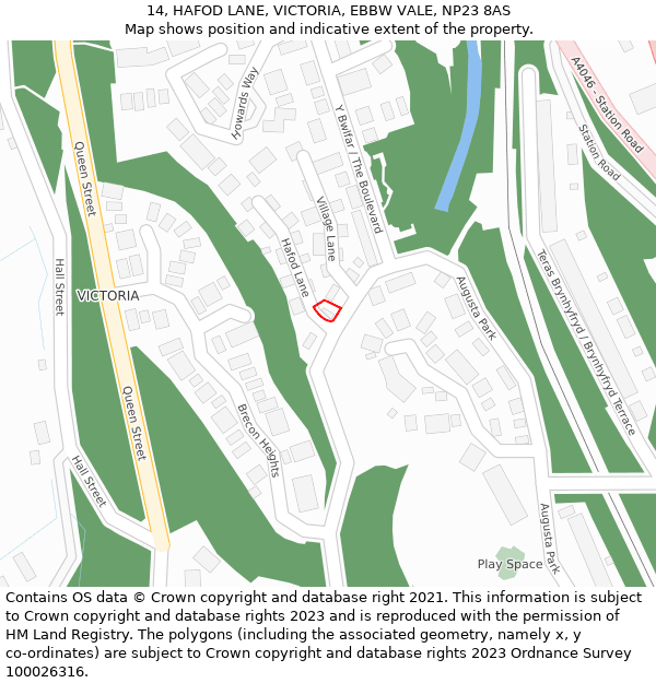 14, HAFOD LANE, VICTORIA, EBBW VALE, NP23 8AS: Location map and indicative extent of plot