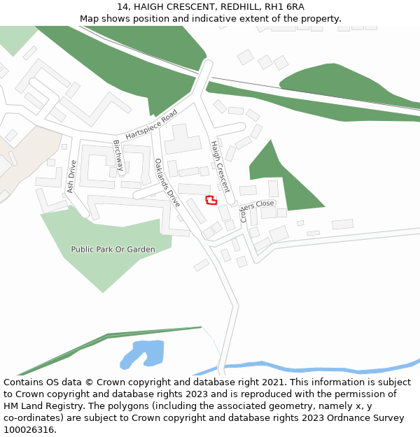 14, HAIGH CRESCENT, REDHILL, RH1 6RA: Location map and indicative extent of plot