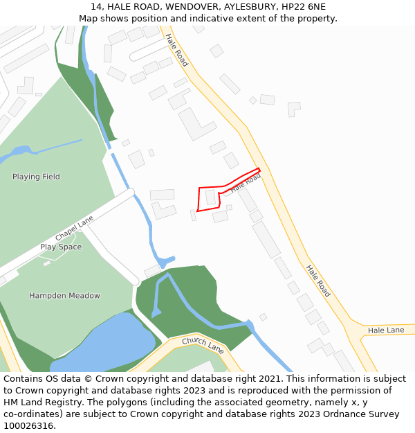 14, HALE ROAD, WENDOVER, AYLESBURY, HP22 6NE: Location map and indicative extent of plot