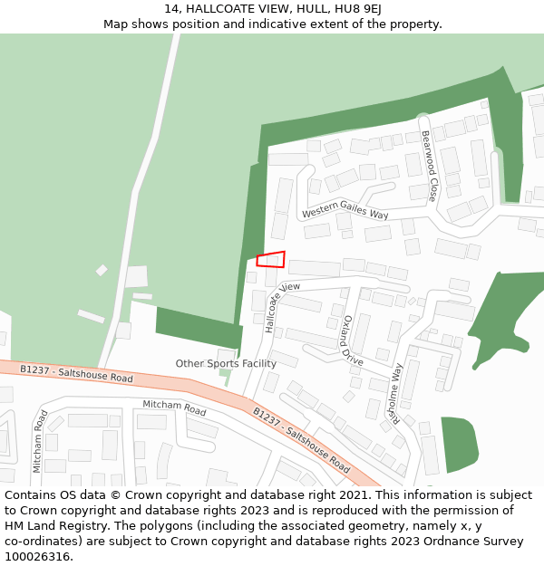 14, HALLCOATE VIEW, HULL, HU8 9EJ: Location map and indicative extent of plot