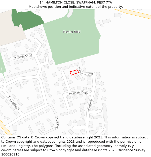 14, HAMILTON CLOSE, SWAFFHAM, PE37 7TA: Location map and indicative extent of plot
