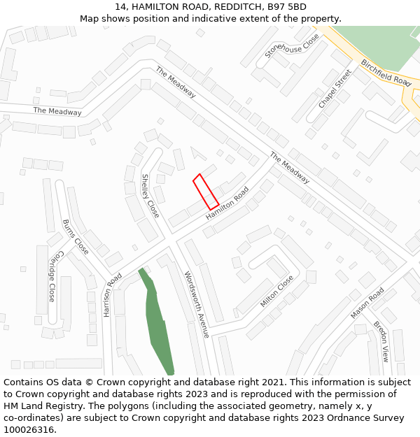 14, HAMILTON ROAD, REDDITCH, B97 5BD: Location map and indicative extent of plot