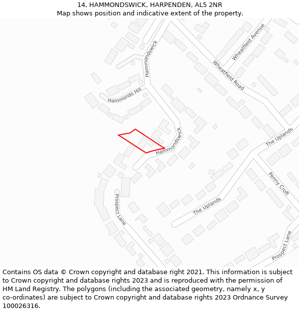 14, HAMMONDSWICK, HARPENDEN, AL5 2NR: Location map and indicative extent of plot