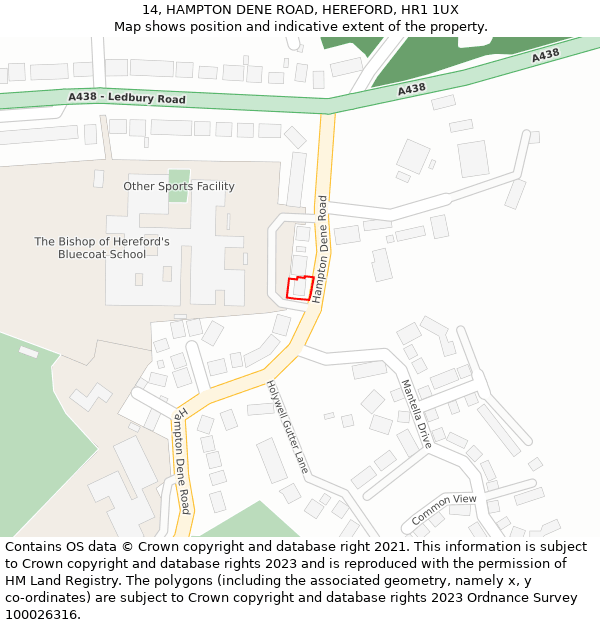 14, HAMPTON DENE ROAD, HEREFORD, HR1 1UX: Location map and indicative extent of plot