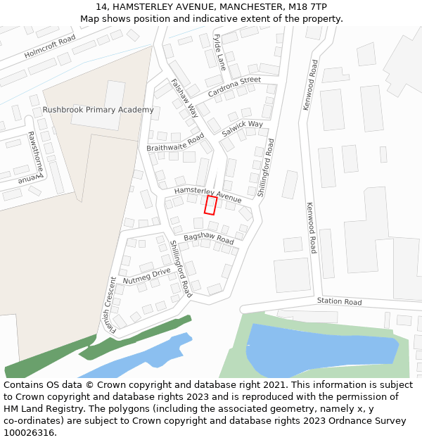 14, HAMSTERLEY AVENUE, MANCHESTER, M18 7TP: Location map and indicative extent of plot