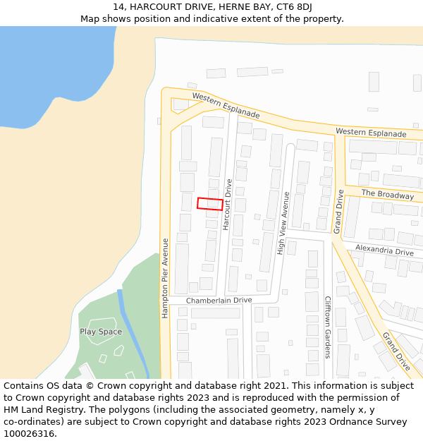 14, HARCOURT DRIVE, HERNE BAY, CT6 8DJ: Location map and indicative extent of plot