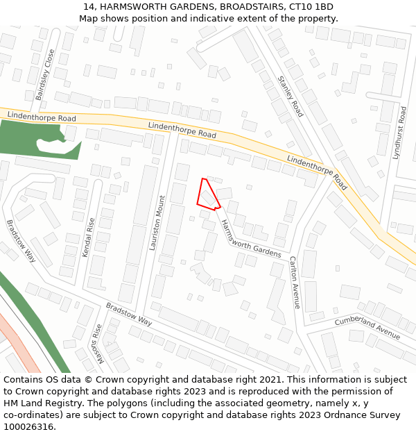 14, HARMSWORTH GARDENS, BROADSTAIRS, CT10 1BD: Location map and indicative extent of plot