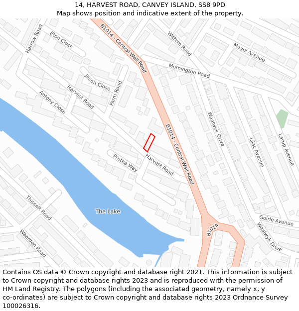 14, HARVEST ROAD, CANVEY ISLAND, SS8 9PD: Location map and indicative extent of plot