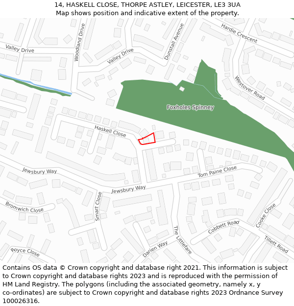 14, HASKELL CLOSE, THORPE ASTLEY, LEICESTER, LE3 3UA: Location map and indicative extent of plot