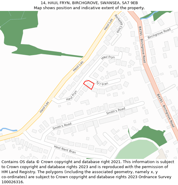 14, HAUL FRYN, BIRCHGROVE, SWANSEA, SA7 9EB: Location map and indicative extent of plot