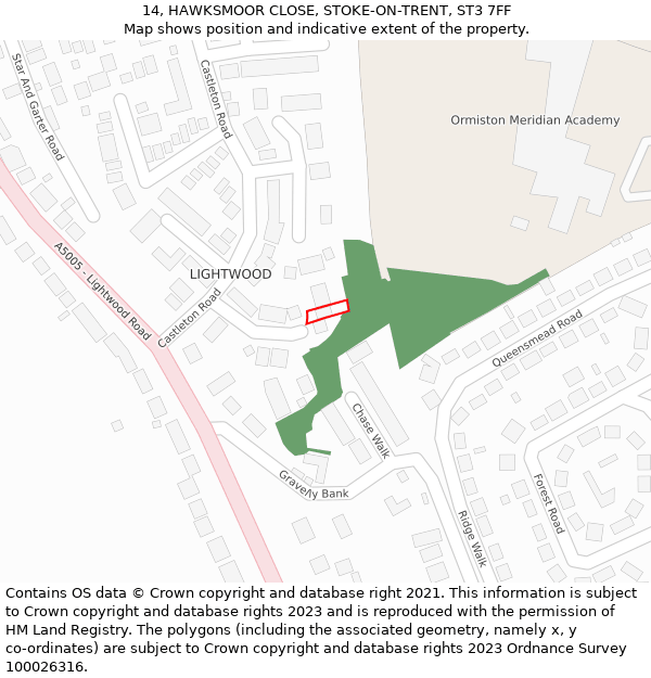 14, HAWKSMOOR CLOSE, STOKE-ON-TRENT, ST3 7FF: Location map and indicative extent of plot