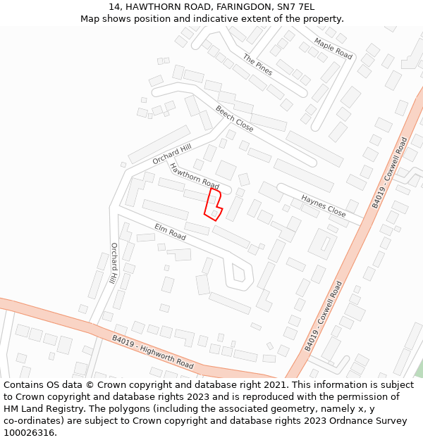 14, HAWTHORN ROAD, FARINGDON, SN7 7EL: Location map and indicative extent of plot