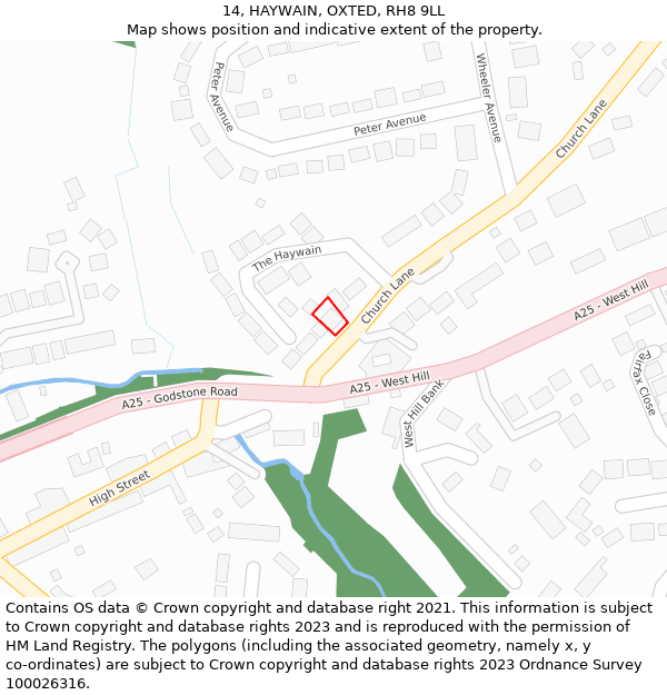 14, HAYWAIN, OXTED, RH8 9LL: Location map and indicative extent of plot