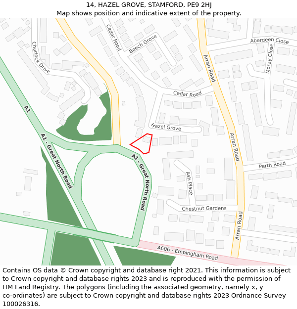 14, HAZEL GROVE, STAMFORD, PE9 2HJ: Location map and indicative extent of plot