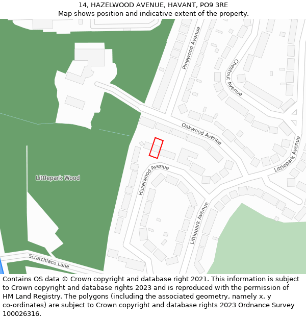 14, HAZELWOOD AVENUE, HAVANT, PO9 3RE: Location map and indicative extent of plot