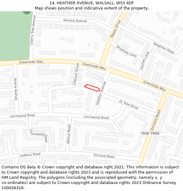 14, HEATHER AVENUE, WALSALL, WS5 4DF: Location map and indicative extent of plot