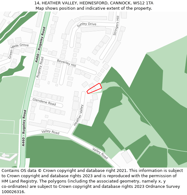 14, HEATHER VALLEY, HEDNESFORD, CANNOCK, WS12 1TA: Location map and indicative extent of plot