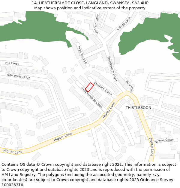 14, HEATHERSLADE CLOSE, LANGLAND, SWANSEA, SA3 4HP: Location map and indicative extent of plot