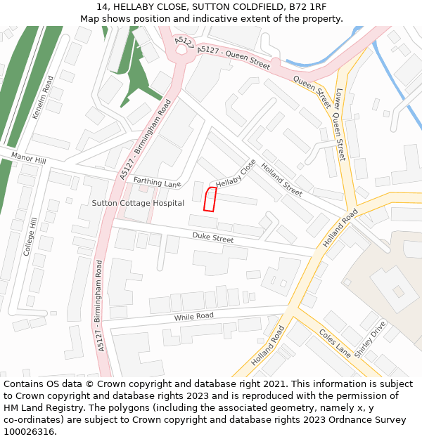 14, HELLABY CLOSE, SUTTON COLDFIELD, B72 1RF: Location map and indicative extent of plot