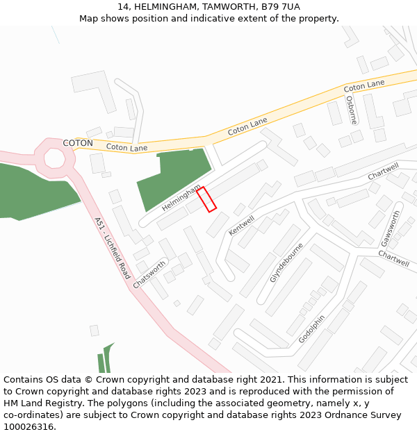 14, HELMINGHAM, TAMWORTH, B79 7UA: Location map and indicative extent of plot