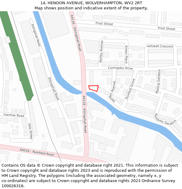 14, HENDON AVENUE, WOLVERHAMPTON, WV2 2RT: Location map and indicative extent of plot