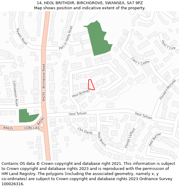 14, HEOL BRITHDIR, BIRCHGROVE, SWANSEA, SA7 9PZ: Location map and indicative extent of plot