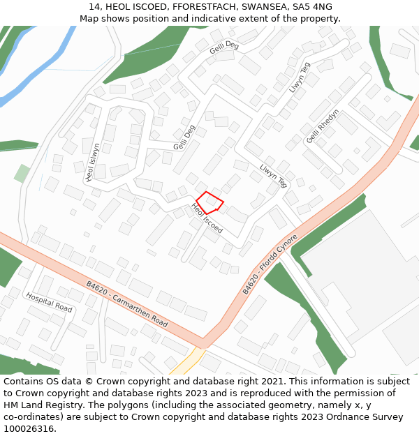 14, HEOL ISCOED, FFORESTFACH, SWANSEA, SA5 4NG: Location map and indicative extent of plot