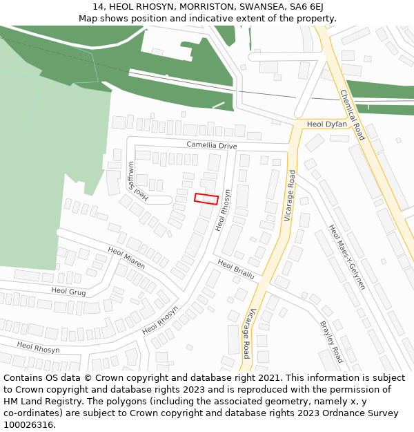 14, HEOL RHOSYN, MORRISTON, SWANSEA, SA6 6EJ: Location map and indicative extent of plot