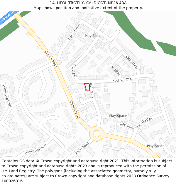 14, HEOL TROTHY, CALDICOT, NP26 4RA: Location map and indicative extent of plot