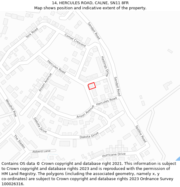 14, HERCULES ROAD, CALNE, SN11 8FR: Location map and indicative extent of plot