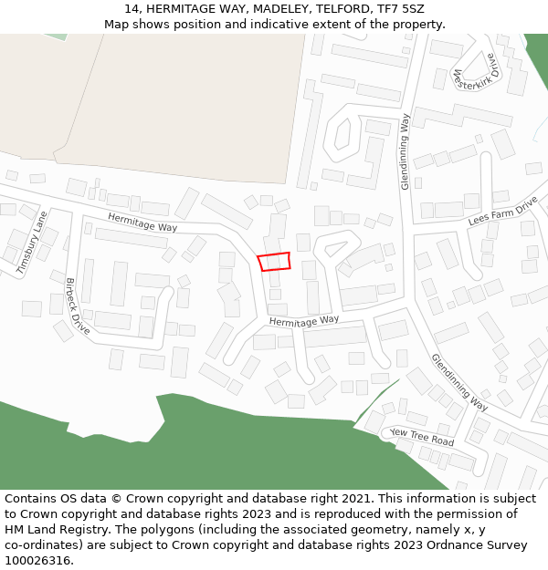 14, HERMITAGE WAY, MADELEY, TELFORD, TF7 5SZ: Location map and indicative extent of plot