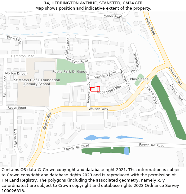 14, HERRINGTON AVENUE, STANSTED, CM24 8FR: Location map and indicative extent of plot