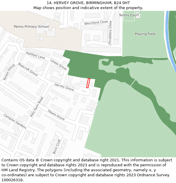 14, HERVEY GROVE, BIRMINGHAM, B24 0HT: Location map and indicative extent of plot