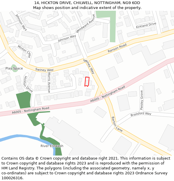 14, HICKTON DRIVE, CHILWELL, NOTTINGHAM, NG9 6DD: Location map and indicative extent of plot