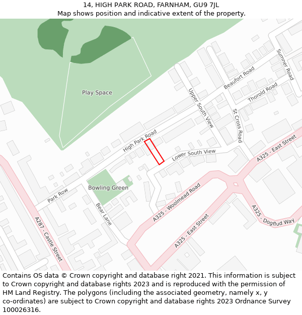 14, HIGH PARK ROAD, FARNHAM, GU9 7JL: Location map and indicative extent of plot