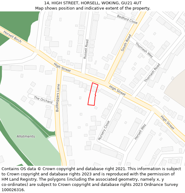 14, HIGH STREET, HORSELL, WOKING, GU21 4UT: Location map and indicative extent of plot