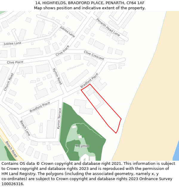 14, HIGHFIELDS, BRADFORD PLACE, PENARTH, CF64 1AF: Location map and indicative extent of plot