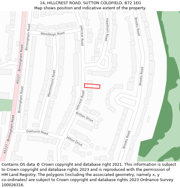 14, HILLCREST ROAD, SUTTON COLDFIELD, B72 1EG: Location map and indicative extent of plot