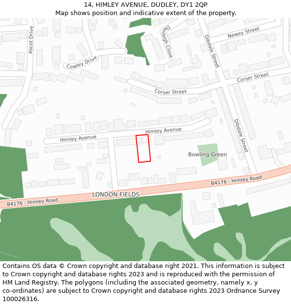 14, HIMLEY AVENUE, DUDLEY, DY1 2QP: Location map and indicative extent of plot