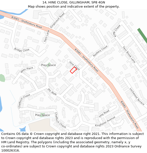 14, HINE CLOSE, GILLINGHAM, SP8 4GN: Location map and indicative extent of plot