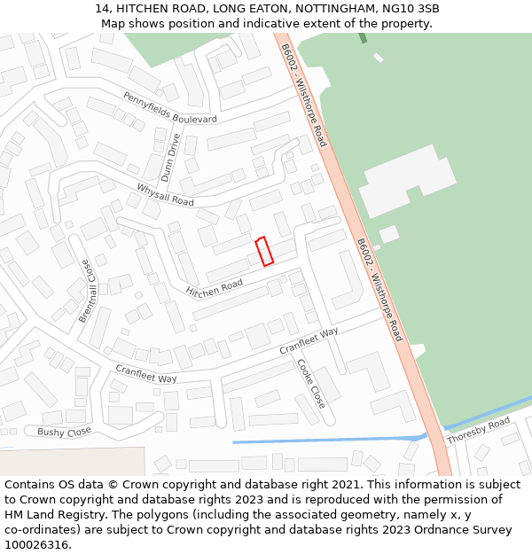 14, HITCHEN ROAD, LONG EATON, NOTTINGHAM, NG10 3SB: Location map and indicative extent of plot