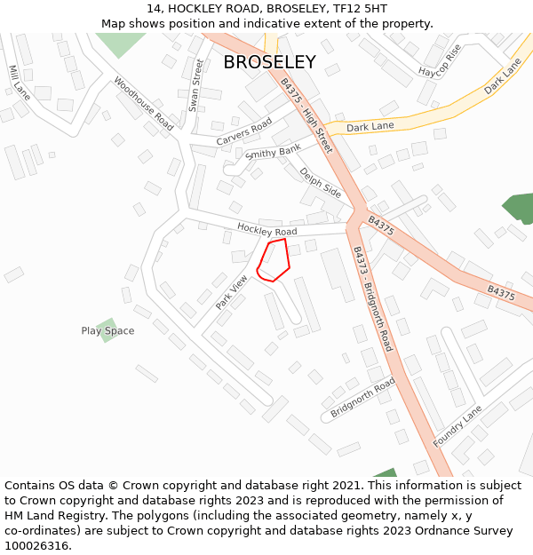 14, HOCKLEY ROAD, BROSELEY, TF12 5HT: Location map and indicative extent of plot